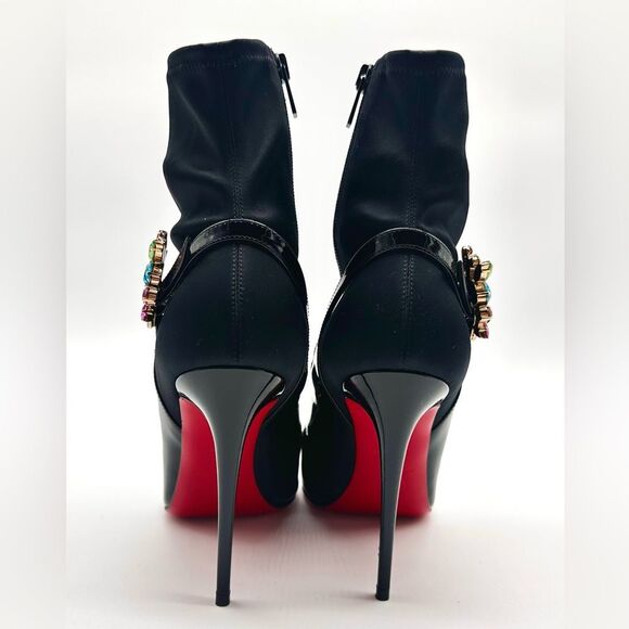 Christian Louboutin Jessie Booty Joli 100 Black Patent Satin Ankle EU 37.5 - Picture 3 of 14